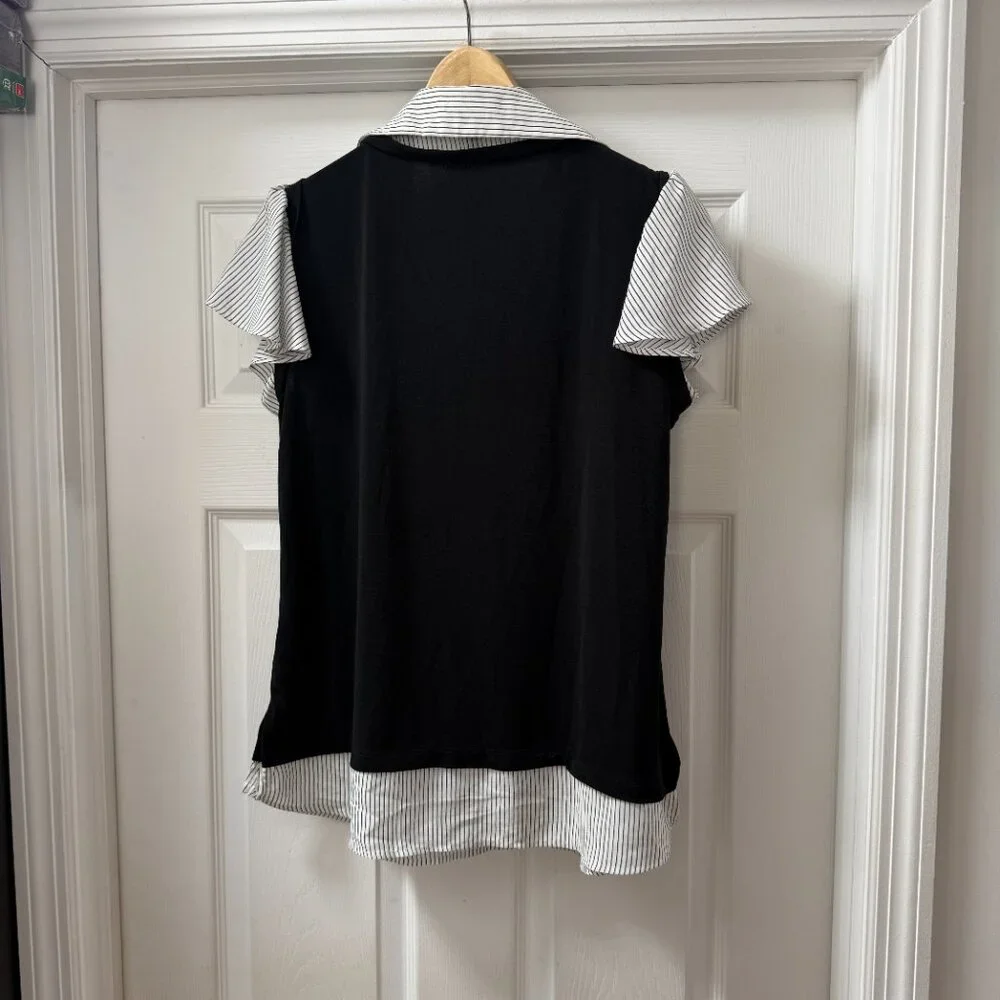 Adrianna Papell Womens Solid Knit Twofer with Printed Woven Combo Pull on size M - Picture 2 of 10